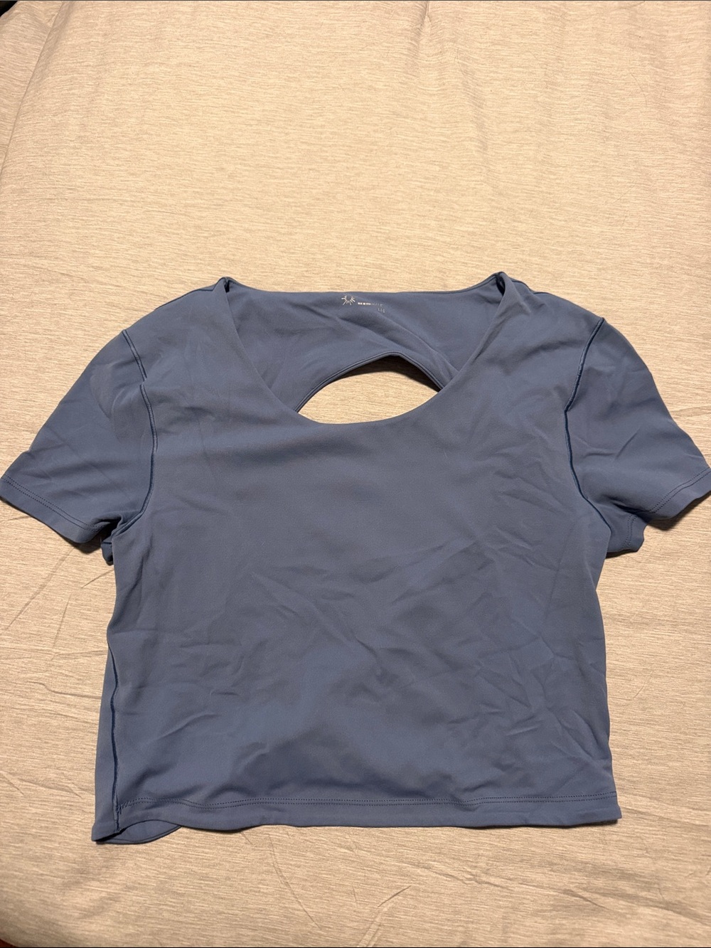 Cropped Short Sleeve Top with Back Cutout in Slate Blue